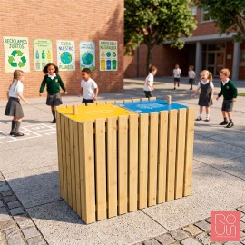 Paperera de reciclatge en Fusta Turín | Reciclatge Exterior Sostenible